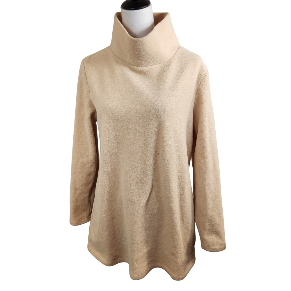 Dudley Stephens Cobble Hill Vello Fleece Turtleneck Cream Camel Womens XL Top